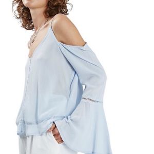Topshop Light Blue Cold Shoulder Bell Sleeve Top